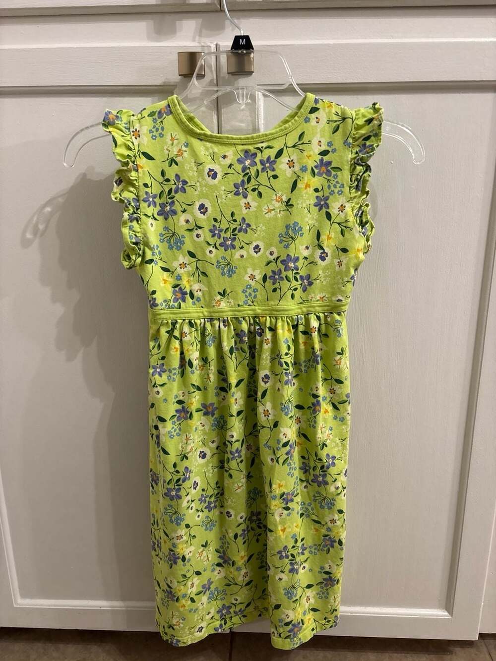 Tea Collection Girls Green Meadow Floral Flutter Sleeve Wrap Neck Jersey Dress